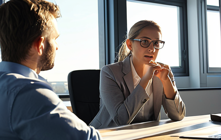**Image of empathetic media planner**: A media planner warmly listening to a distressed team member, bathed in soft, supportive sunlight, fostering open communication and trust within a modern office setting.